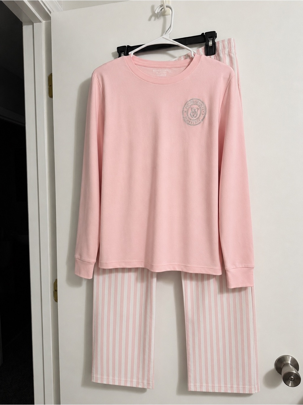Victoria's Secret Light Pink Long Sleeve Pajama Set with Striped Pants